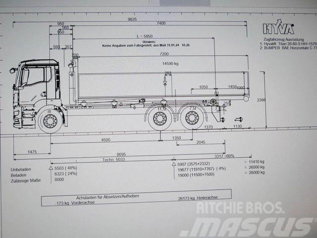 MAN 26.480 GS BL 6x2, Hyva Titan 20960-S, Klima Вантажівки з гаковим підйомом