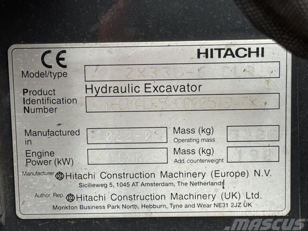 Hitachi ZX 33 U-6 Міні-екскаватори < 7т