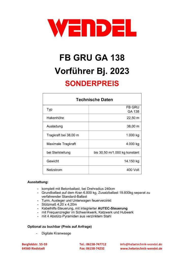 FB GRU GA 138 - Turmdrehkran - Baukran - Kran Баштові крани