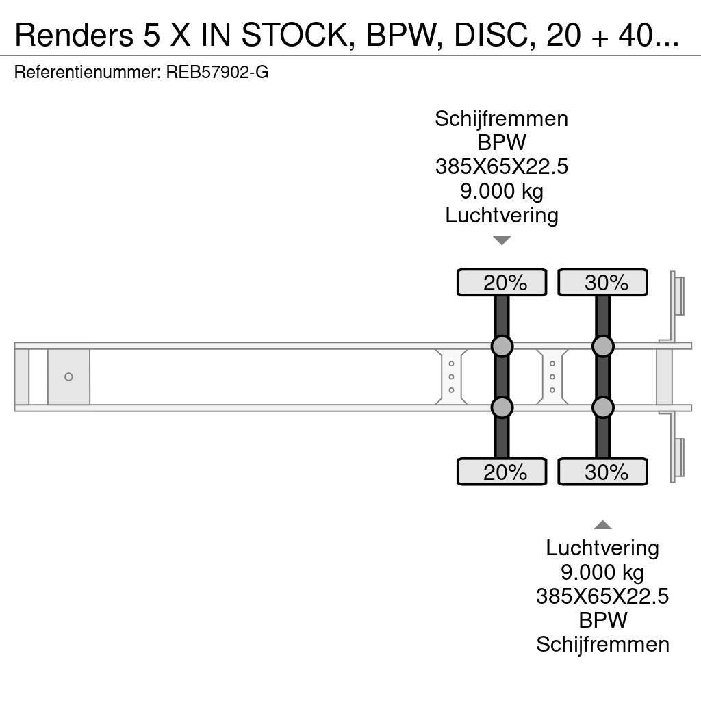 Renders 5 X IN STOCK, BPW, DISC, 20 + 40 FT Напівпричепи для перевезення контейнерів