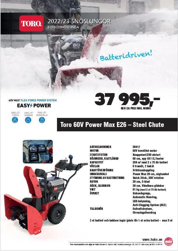 Toro Power Max E26 Batteridriven 2-stegs snöslunga Снігомітли