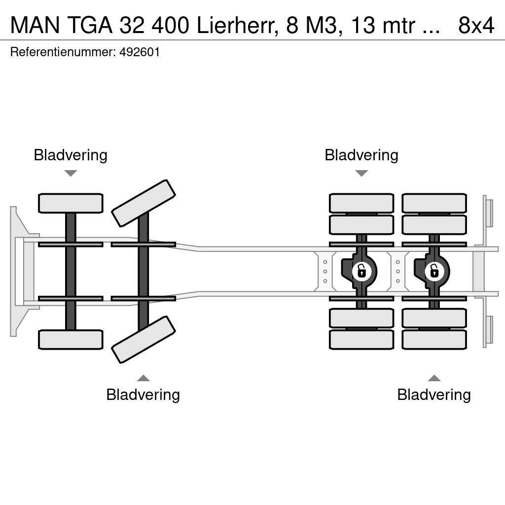 MAN TGA 32 400 Lierherr, 8 M3, 13 mtr belt, Remote Бетономішалки (Автобетонозмішувачі)