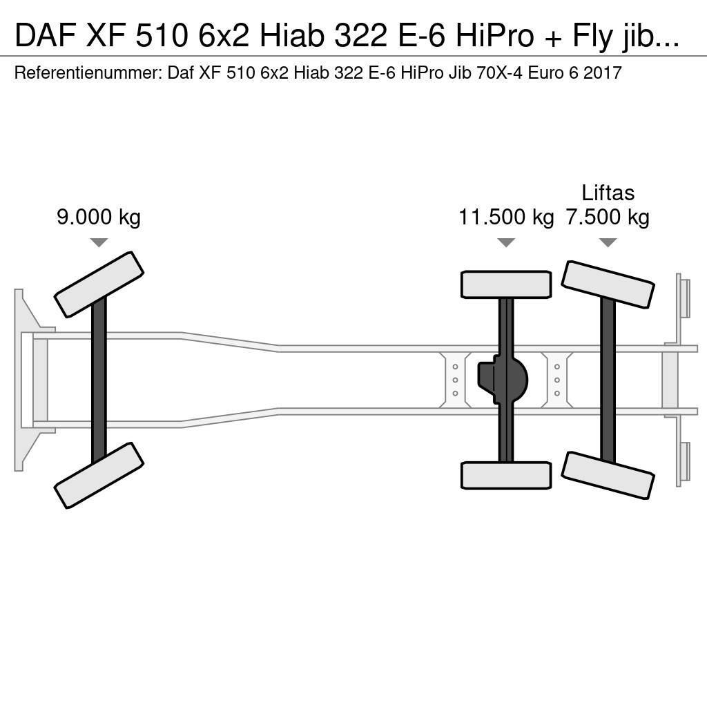 DAF XF 510 6x2 Hiab 322 E-6 HiPro + Fly jib Euro 6 автокрани