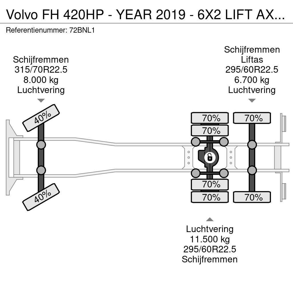 Volvo FH 420HP - YEAR 2019 - 6X2 LIFT AXLE - 307.000KM - Шасі з кабіною