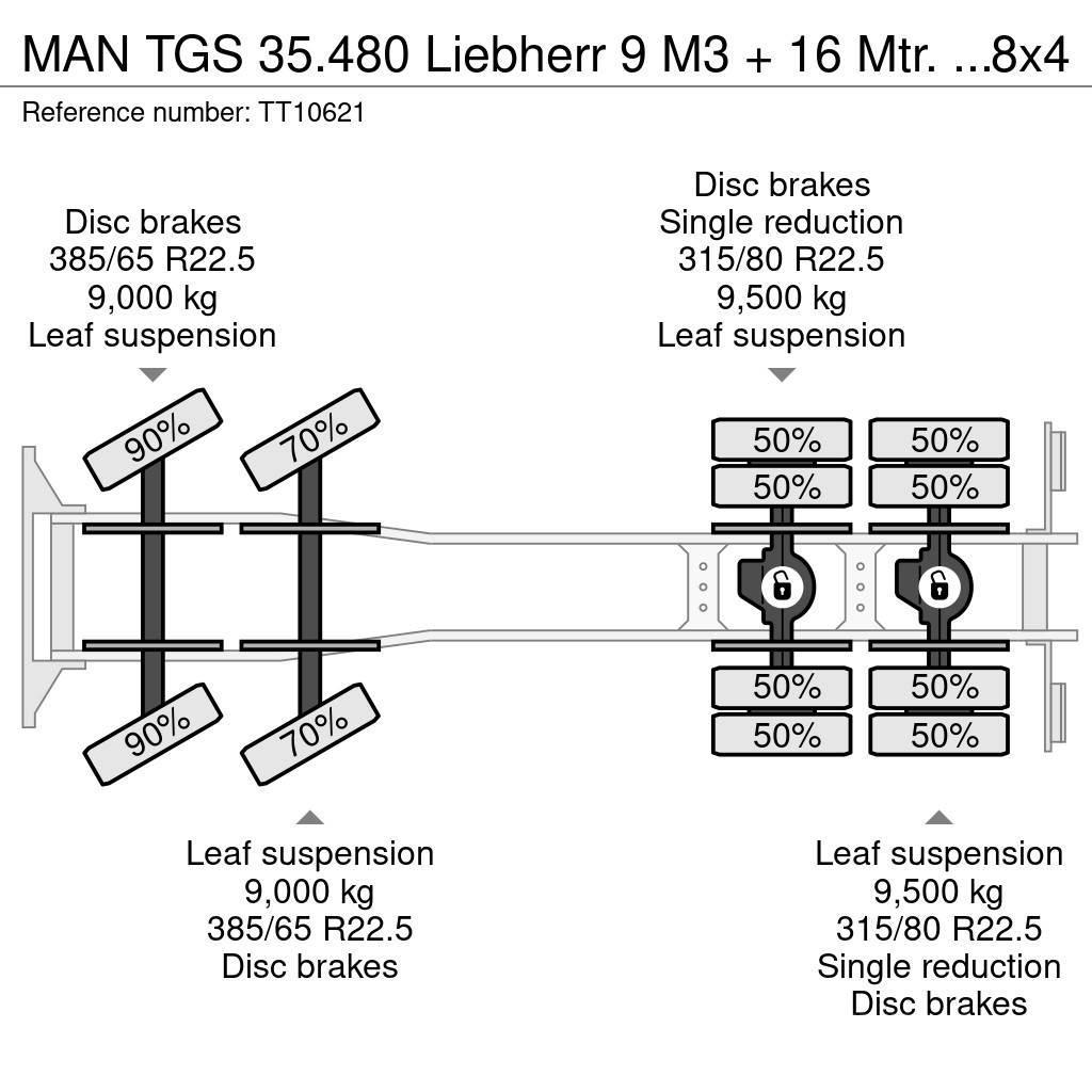 MAN TGS 35.480 Liebherr 9 M3 + 16 Mtr. Belt/Band/Förde Бетономішалки (Автобетонозмішувачі)