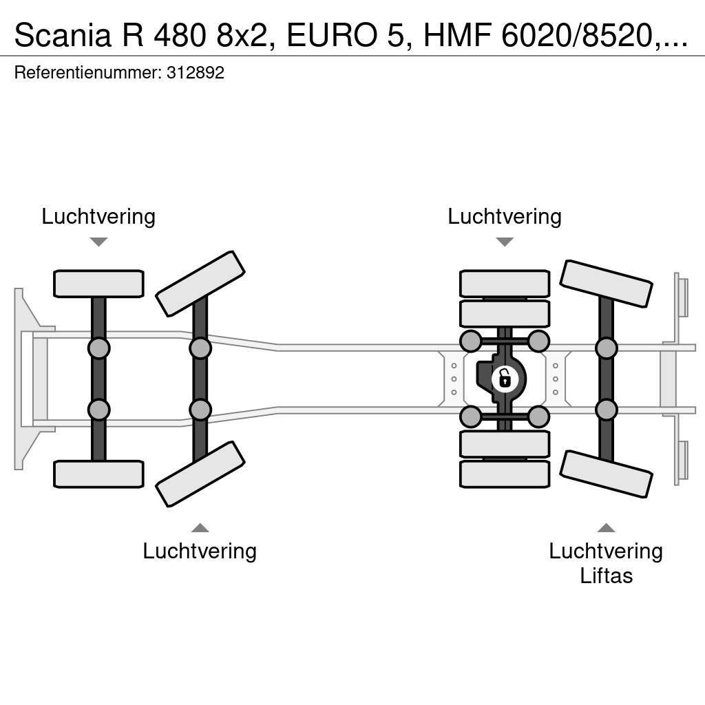 Scania R 480 8x2, EURO 5, HMF 6020/8520, Remote, Standair Вантажівки-платформи/бокове розвантаження