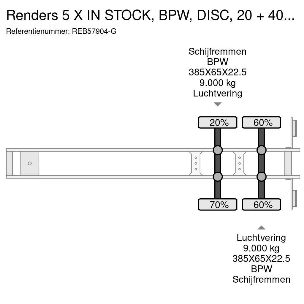 Renders 5 X IN STOCK, BPW, DISC, 20 + 40 FT Напівпричепи для перевезення контейнерів
