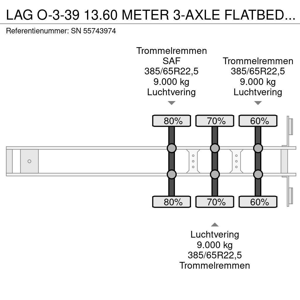 LAG O-3-39 13.60 METER 3-AXLE FLATBED (DRUM BRAKES / A Напівпричепи-платформи/бічне розвантаження