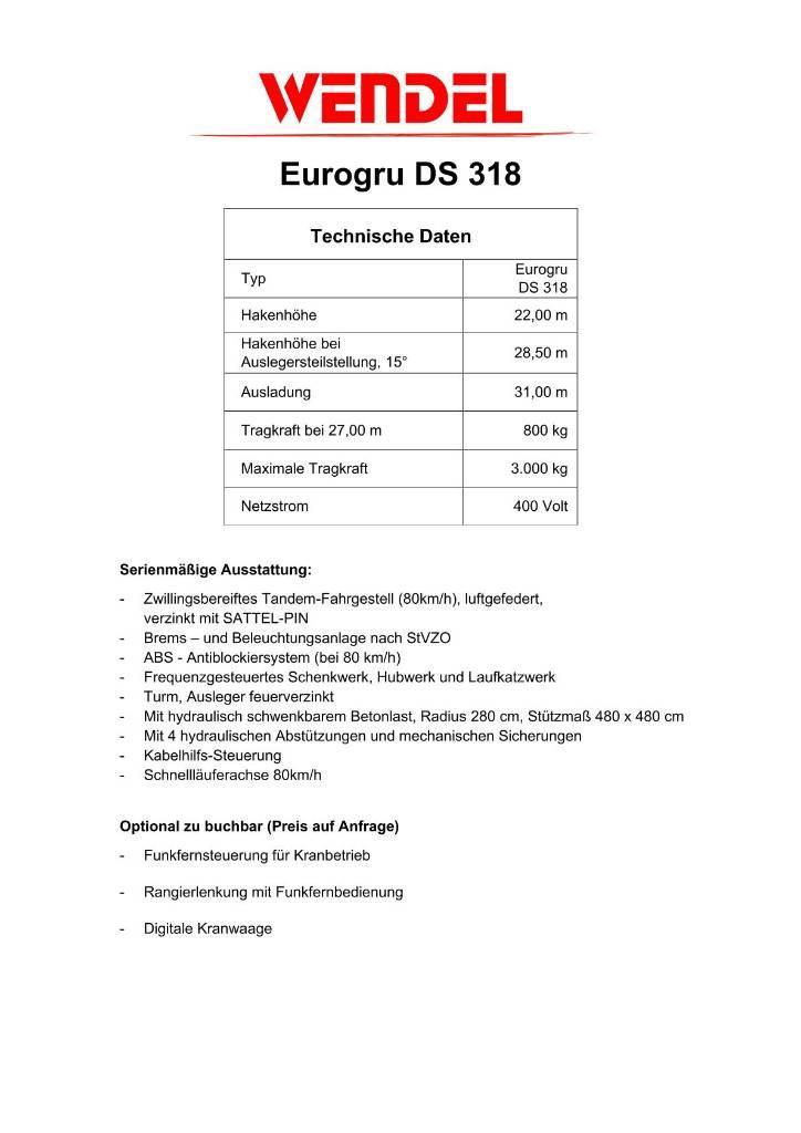Eurogru DS 318 Schnellbaukran, Zimmermannkran, Kran Монтажний кран