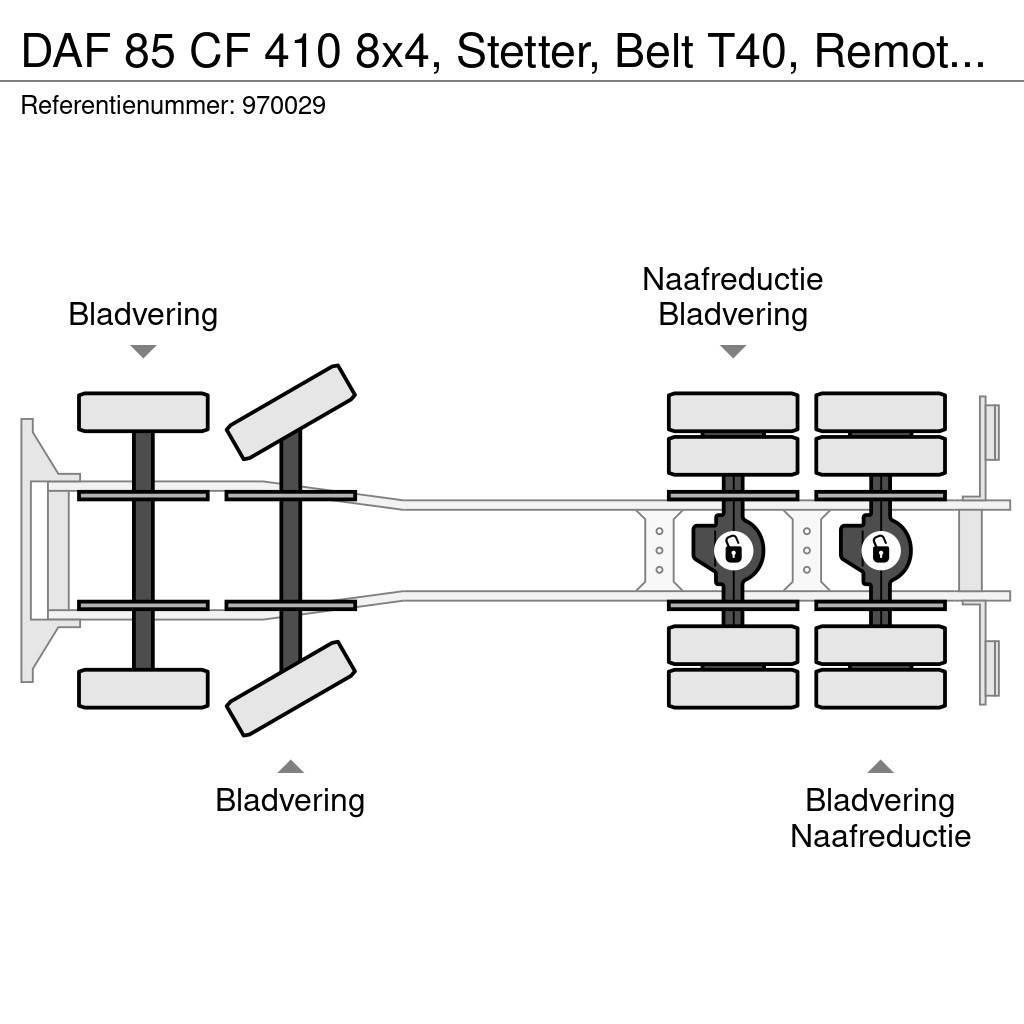 DAF 85 CF 410 8x4, Stetter, Belt T40, Remote, Steel su Бетономішалки (Автобетонозмішувачі)