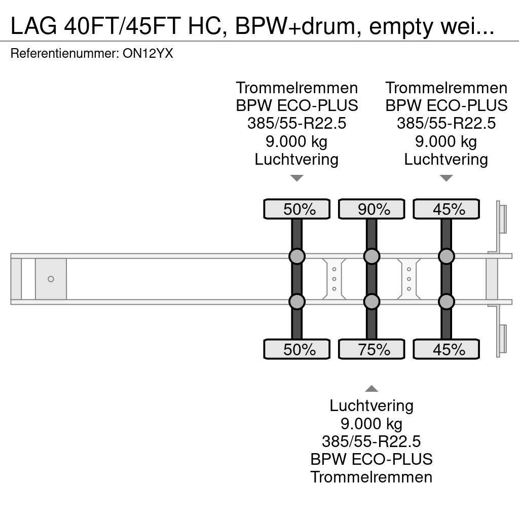 LAG 40FT/45FT HC, BPW+drum, empty weight: 4.120kg, NL- Напівпричепи для перевезення контейнерів