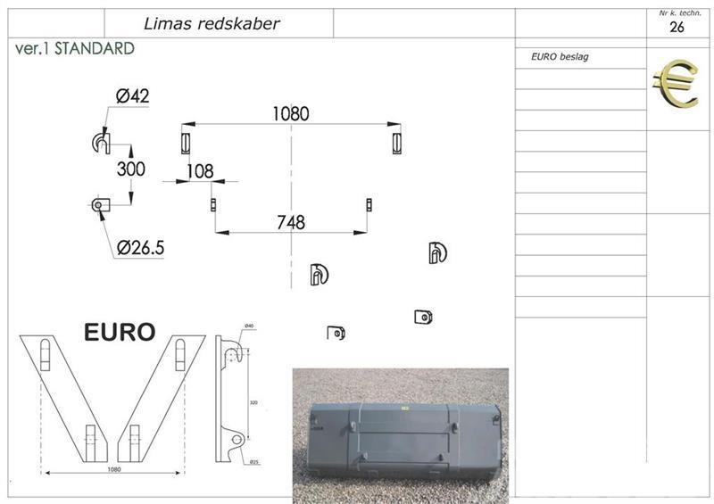Limas Ny 1,5m Alm. skovl med Euro Запчастини та додаткове обладнання для фронтальних навантажувачів