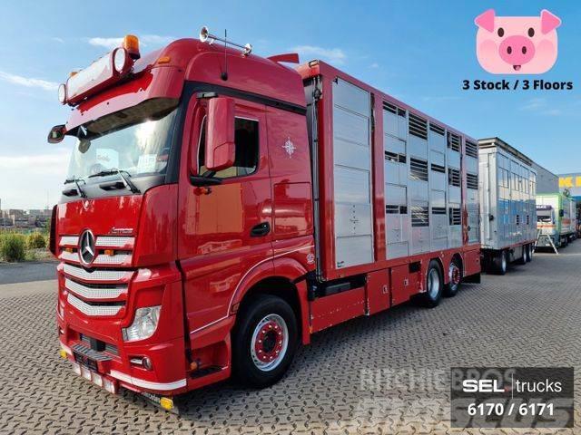 Mercedes-Benz Actros / Durchladezug / 3 Stock / Lenkachse Автотранспорт для перевезення тварин
