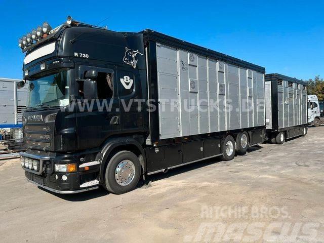 Scania R730 V8 6x2 2.Stock Stehmann + Viehanhänger Автотранспорт для перевезення тварин