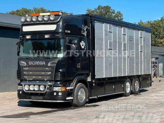 Scania R730 V8 6x2 2.Stock Stehmann + Hubdach, Vollluft Автотранспорт для перевезення тварин